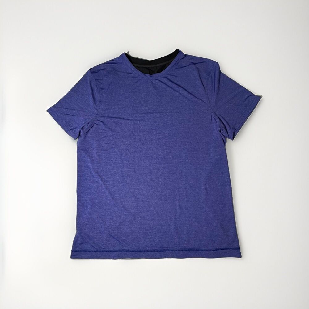 Lululemon Men’s Shirt Large Blue Black Short Sleeve Athletic Workout